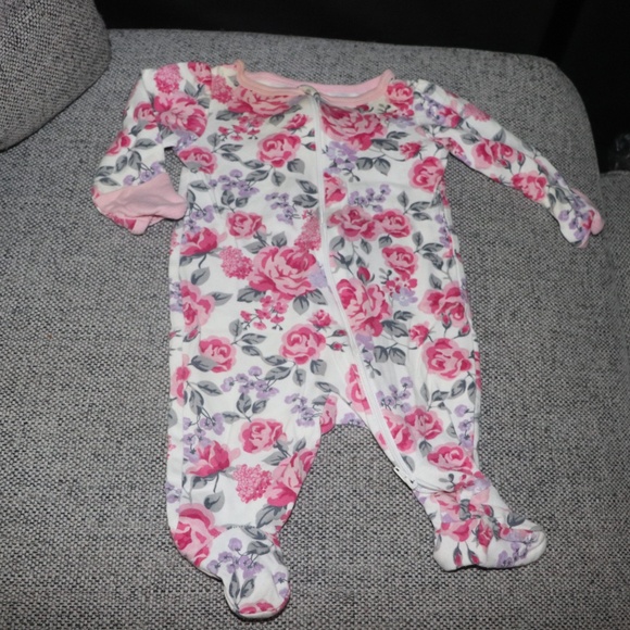 Baby Girl Footie Onesie Pajama Pink Floral - Picture 1 of 3